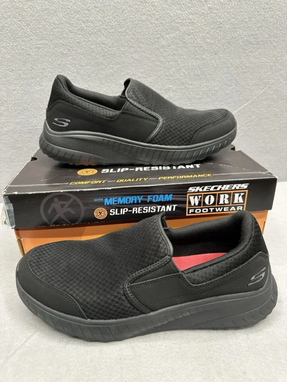 Skechers Mens 12 Shoes Urgran Slip Resistant Work Relaxed Fit Squad SR 200273BL
